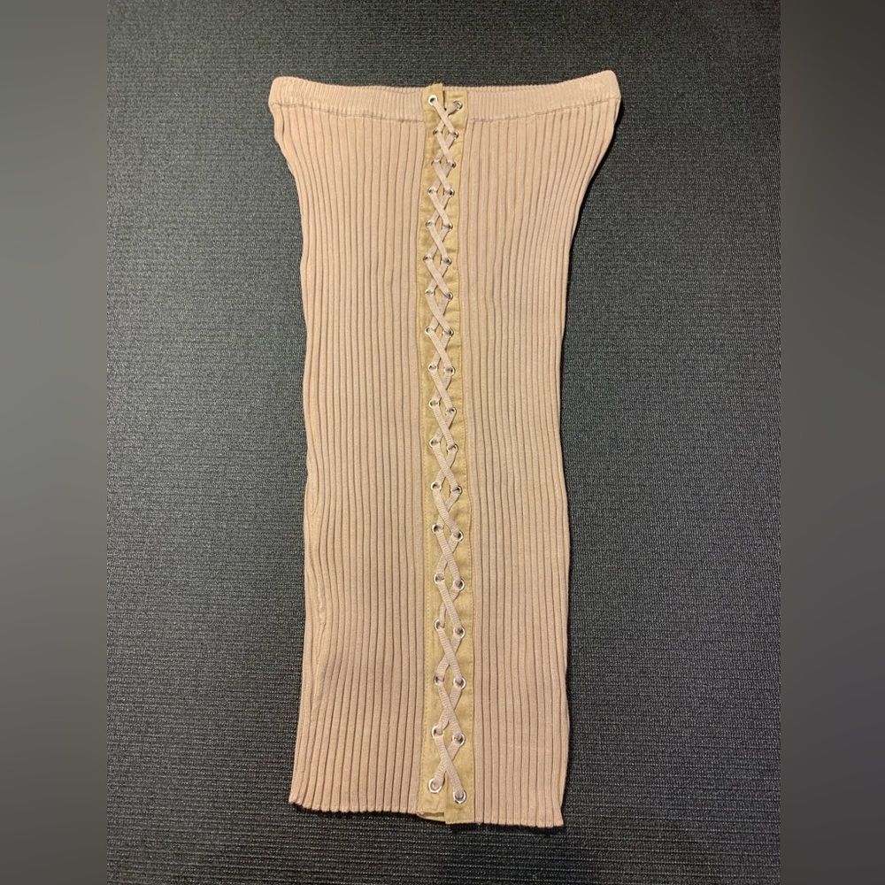 New REHAB Jlux‎ Label Tan Ribbed Bodycon Mini Dress Size Large